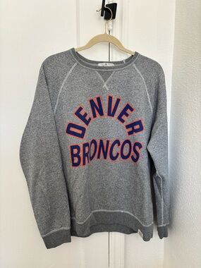 Junk Food Clothing Gray Denver Broncos Crewneck with Orange and Navy Lettering